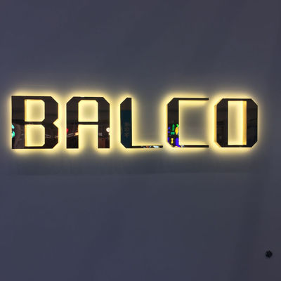 इलेक्ट्रोप्लेटिंग गोल्ड मिरर मेटल बैकलिट लेटर साइन M4 स्क्रू माउंट