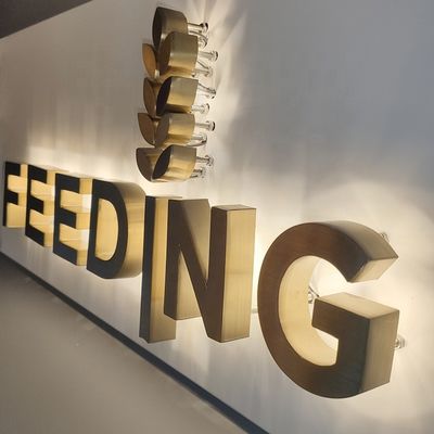 गोल्ड ब्रश स्टेनलेस स्टील बैकलिट पत्र संकेत