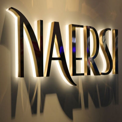 गोल्ड मिरर बिजनेस लोगो साइनेज स्टेनलेस स्टील लाइटेड स्टोरफ्रंट साइन्स