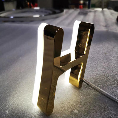 गोल्ड मिरर बिजनेस लोगो साइनेज स्टेनलेस स्टील लाइटेड स्टोरफ्रंट साइन्स