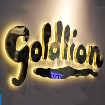 गोल्ड मिरर बिजनेस लोगो साइनेज स्टेनलेस स्टील लाइटेड स्टोरफ्रंट साइन्स